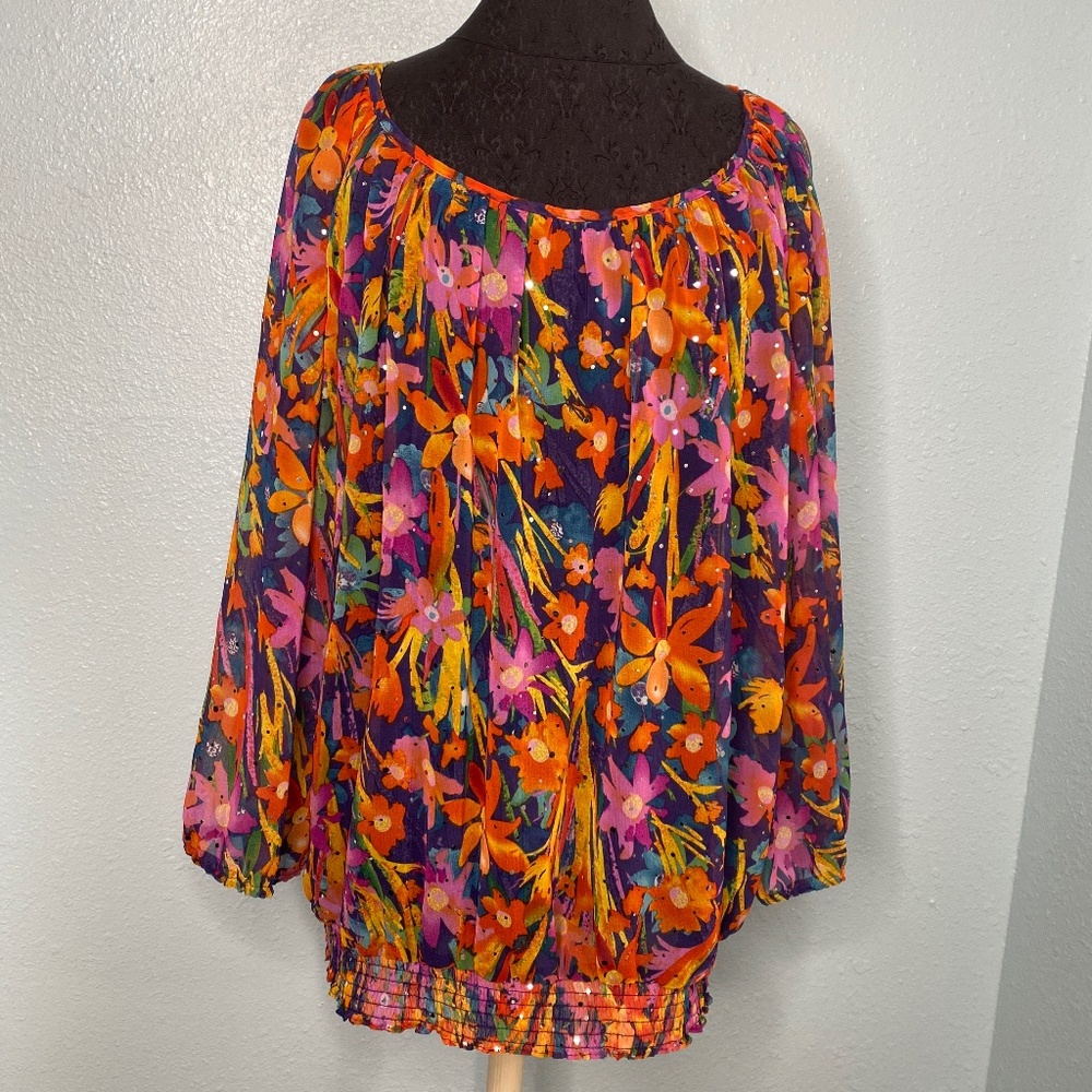 C.D. Daniels Rainbow Floral Plus Size Blouse
